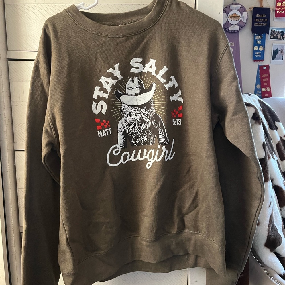 Stay Salty Cowgirl Graphic Sweater - Brown